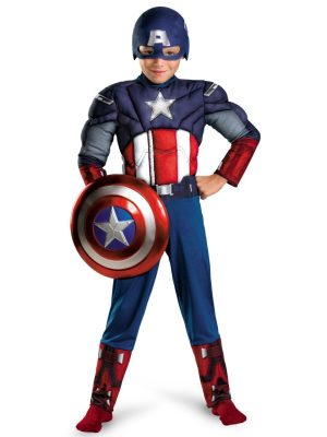 Fantasia Capitão América Músculos e Luz Infantil Luxo Fantasia Capitão América Músculos e Luz Infantil Luxo