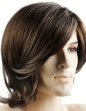 Peruca Adulto Masculina com Fibra Sintética Natural Castanho